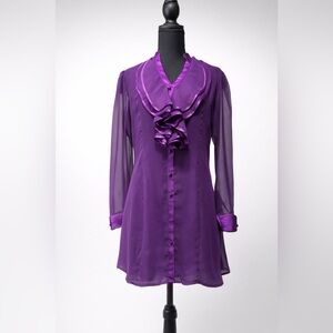 Anh Fashion Purple Sheer Ruffle Tailored Blouse Size M